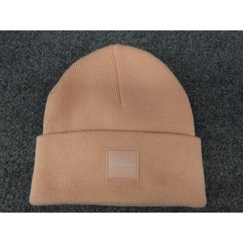 Columbia Beanie Hat Unisex One Size Peach Excellent Cuffed Knit Logo CU0185